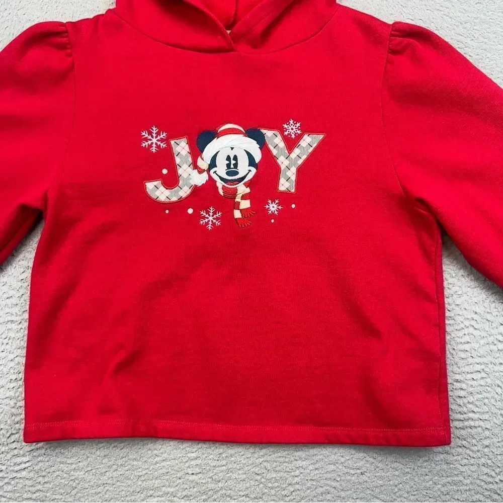 Disney Mickey Mouse Christmas Hoodie Youth Medium Red Joy‎ Cartoon Casual Hooded
